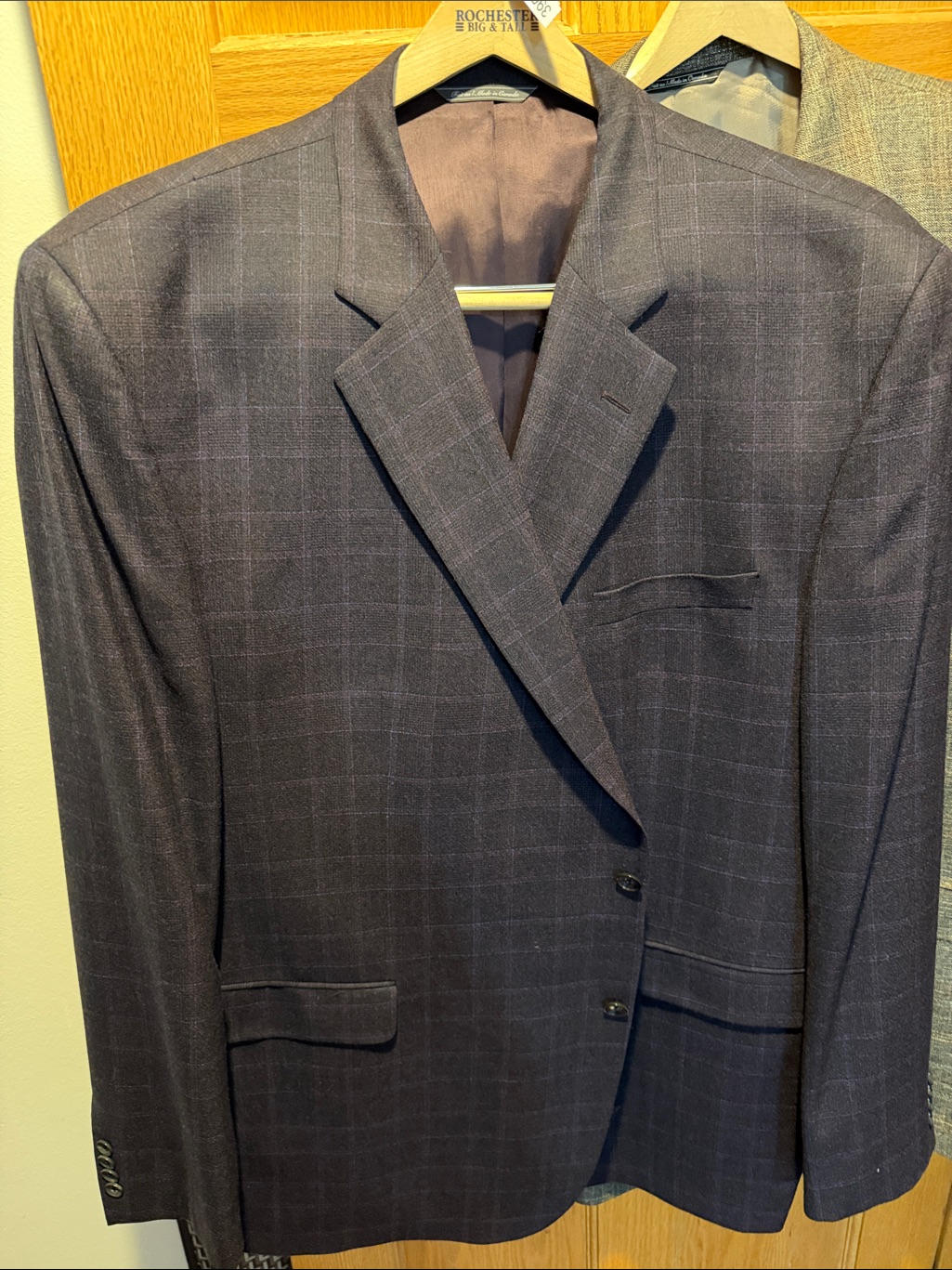 Men's Windowpane Dark Burgundy And Blue Pin Sport Coat - Classic Tailored Blazer